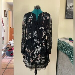 White House Black Market Black Floral Long Sleeve Dress